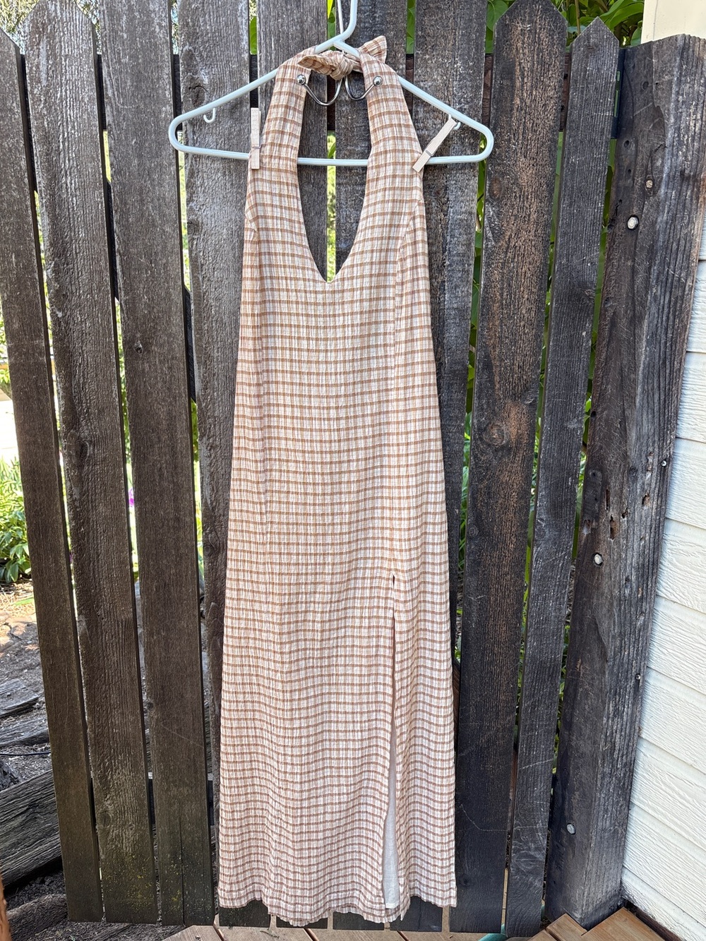 Paloma Wool Rosa Gingham Halter Dress NWOT In Cream & Brown Sz S
